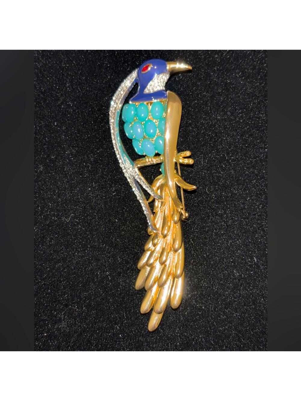 Chic Gold and Blue Bird Brooch